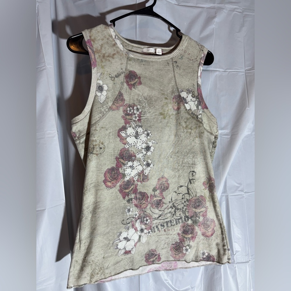 Apt. 9 Beige and Pink Floral Tank Top